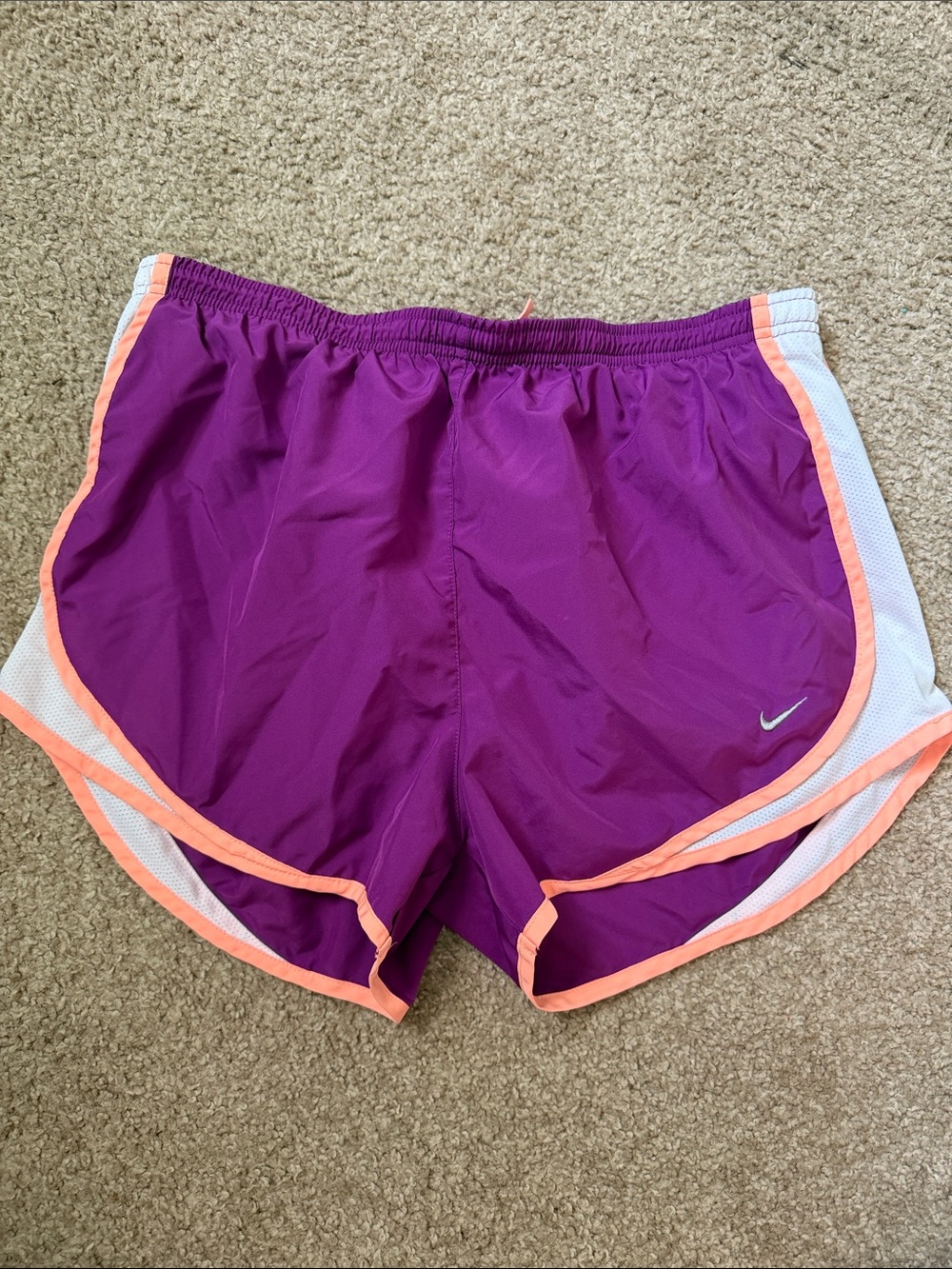 Nike Purple Athletic Shorts with Peach Trim and White Panels